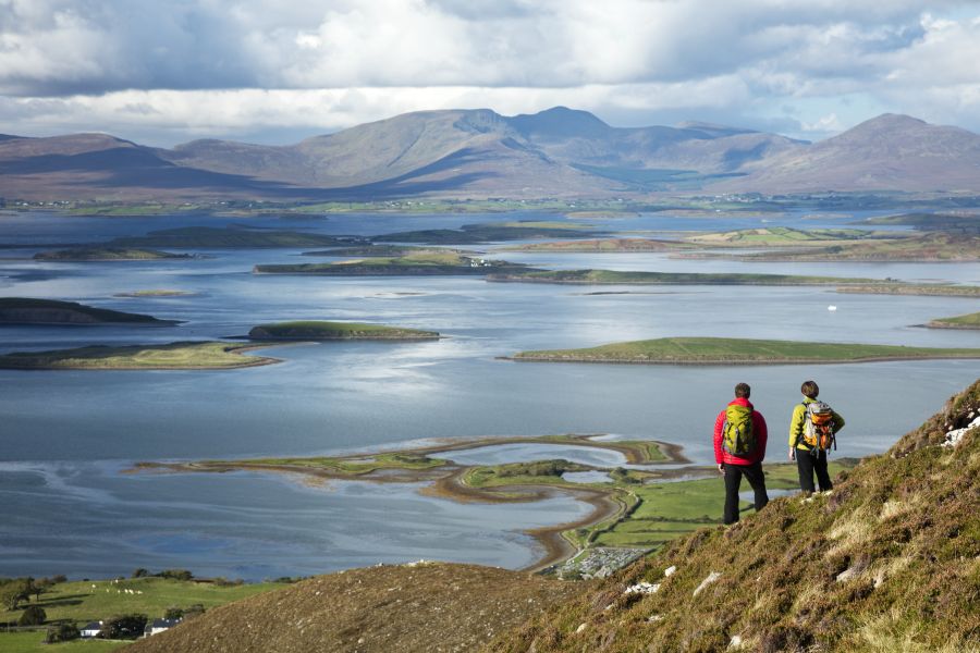 Great Escaper walkers on the slopes of Croagh Patrick, above Clew Bay, Co Mayo, Ireland.