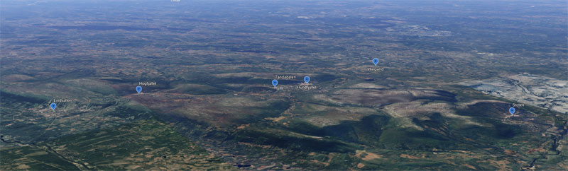 De uitgestrekte Sälen skiregio, klik om te verkennen met Google-Earth.